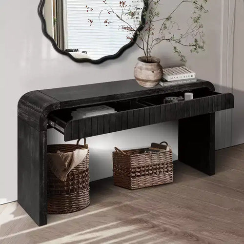59''W Farmhouse Console Table with 2 Hidden Handle Drawers, Vintage Crafted Entryway Table - ModernLuxe