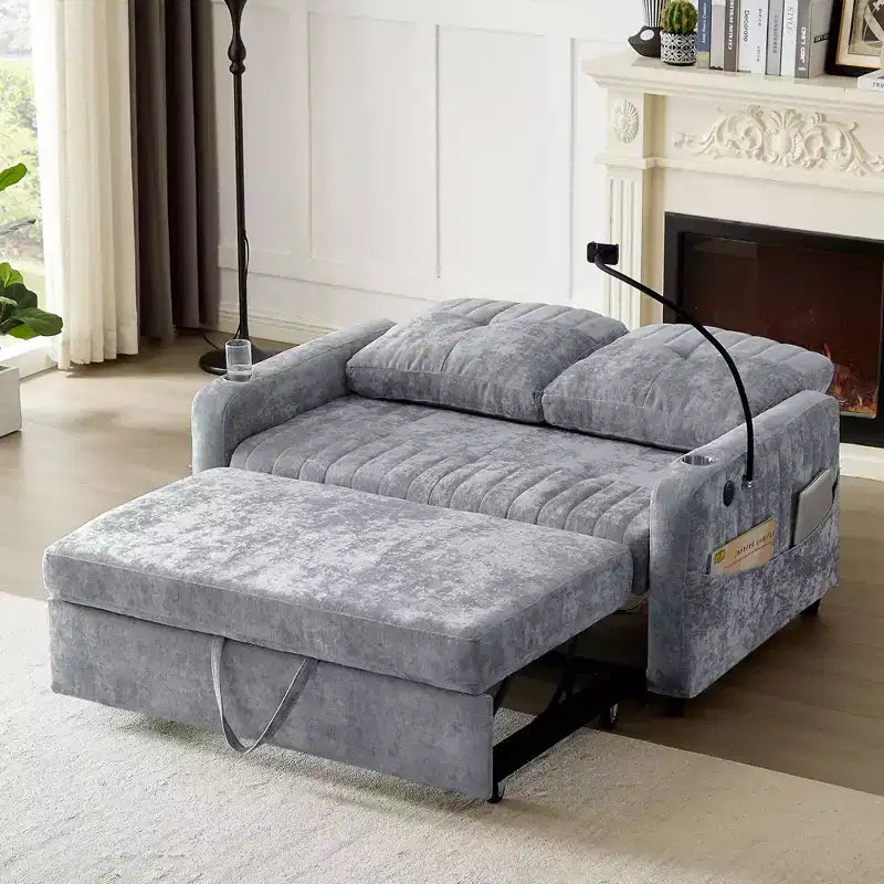 Whisen 54 Modern Loveseat Pull-out Sofa Bed with Adjustable Backrest, Two Cup Holders, Three Charging Ports