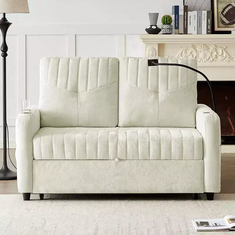 Whisen 54 Modern Loveseat Pull-out Sofa Bed with Adjustable Backrest, Two Cup Holders, Three Charging Ports