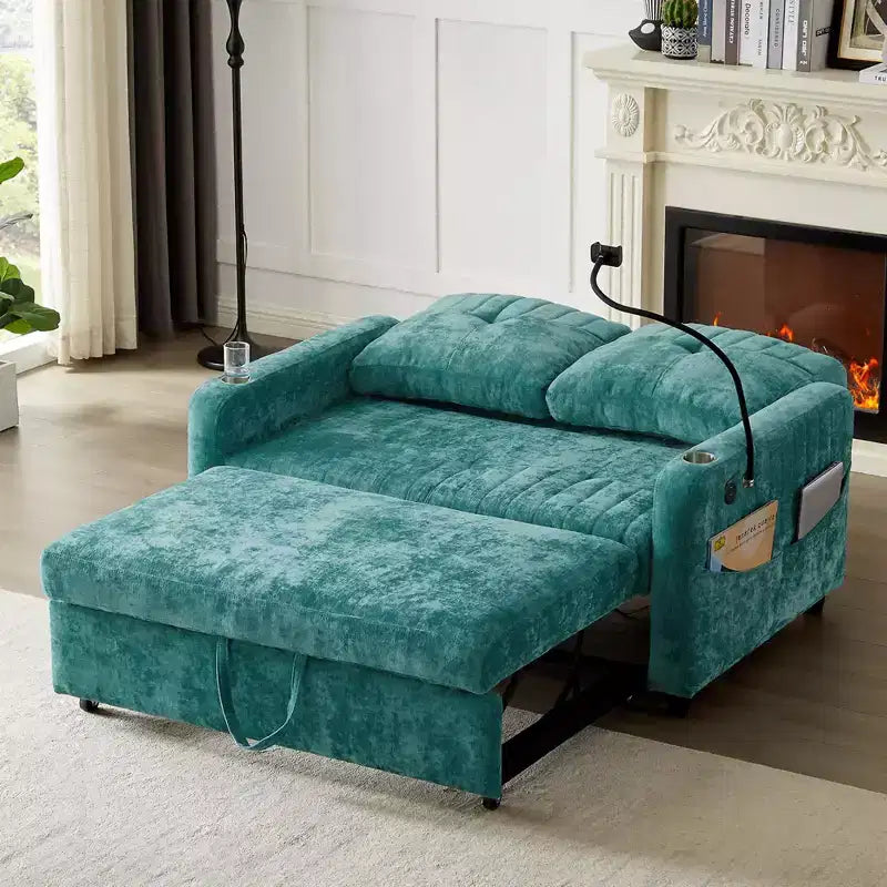 Whisen 54 Modern Loveseat Pull-out Sofa Bed with Adjustable Backrest, Two Cup Holders, Three Charging Ports