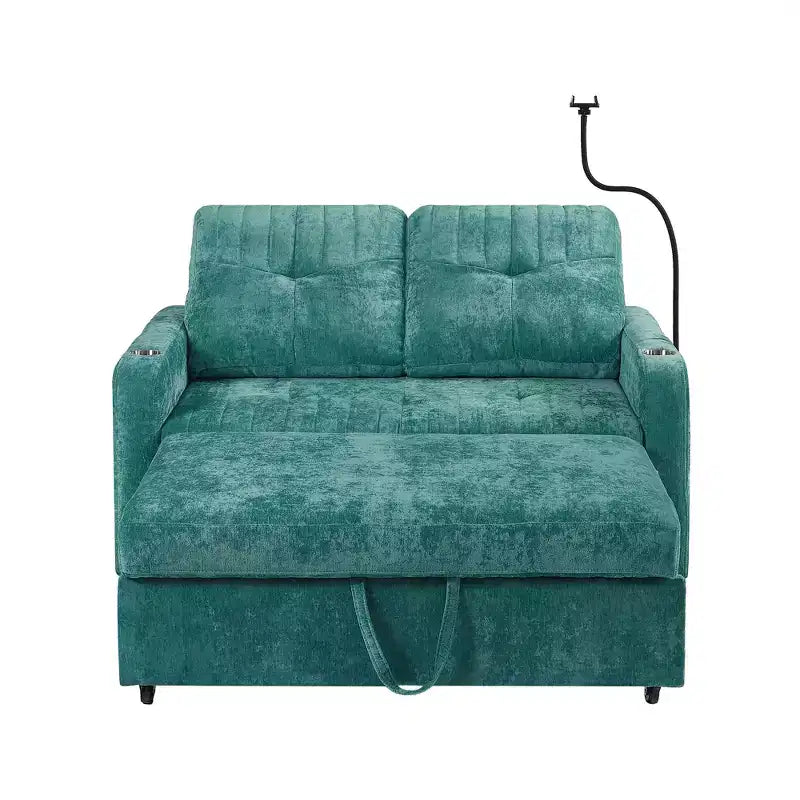 Whisen 54 Modern Loveseat Pull-out Sofa Bed with Adjustable Backrest, Two Cup Holders, Three Charging Ports