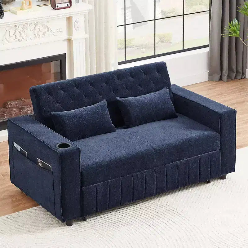 Whisen 54 Modern Loveseat Pull-out Sofa Bed with Adjustable Backrest, Two Cup Holders, Three Charging Ports