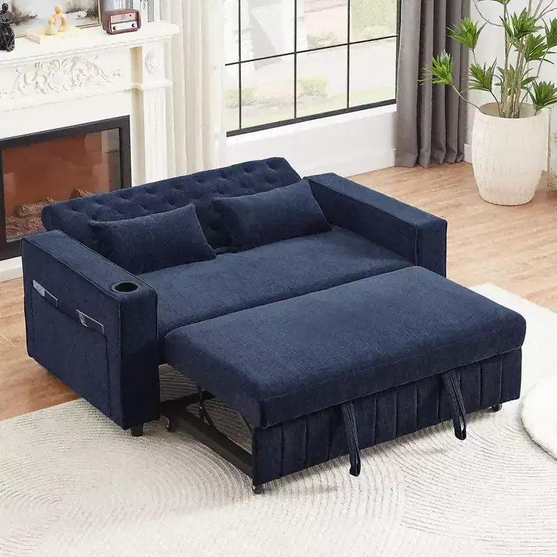 Whisen 54 Modern Loveseat Pull-out Sofa Bed with Adjustable Backrest, Two Cup Holders, Three Charging Ports