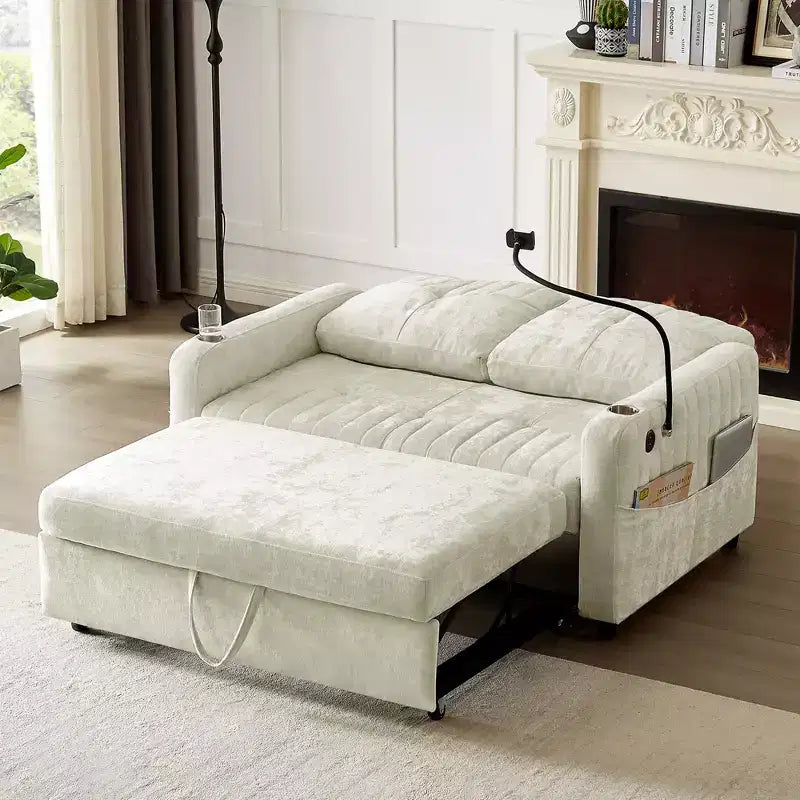 Whisen 54 Modern Loveseat Pull-out Sofa Bed with Adjustable Backrest, Two Cup Holders, Three Charging Ports