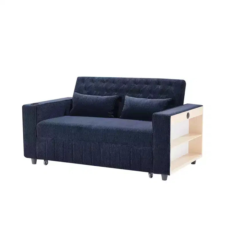 Whisen 54 Modern Loveseat Pull-out Sofa Bed with Adjustable Backrest, Two Cup Holders, Three Charging Ports