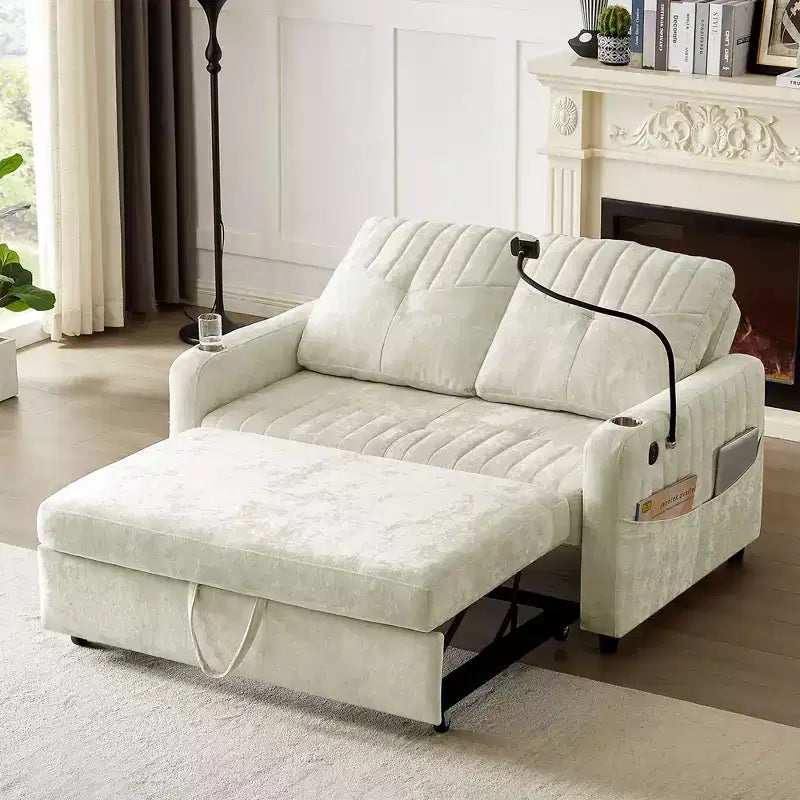 Whisen 54 Modern Loveseat Pull-out Sofa Bed with Adjustable Backrest, Two Cup Holders, Three Charging Ports
