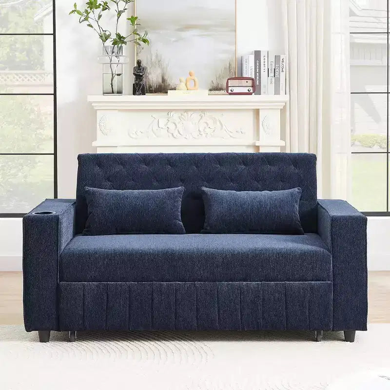 Whisen 54 Modern Loveseat Pull-out Sofa Bed with Adjustable Backrest, Two Cup Holders, Three Charging Ports