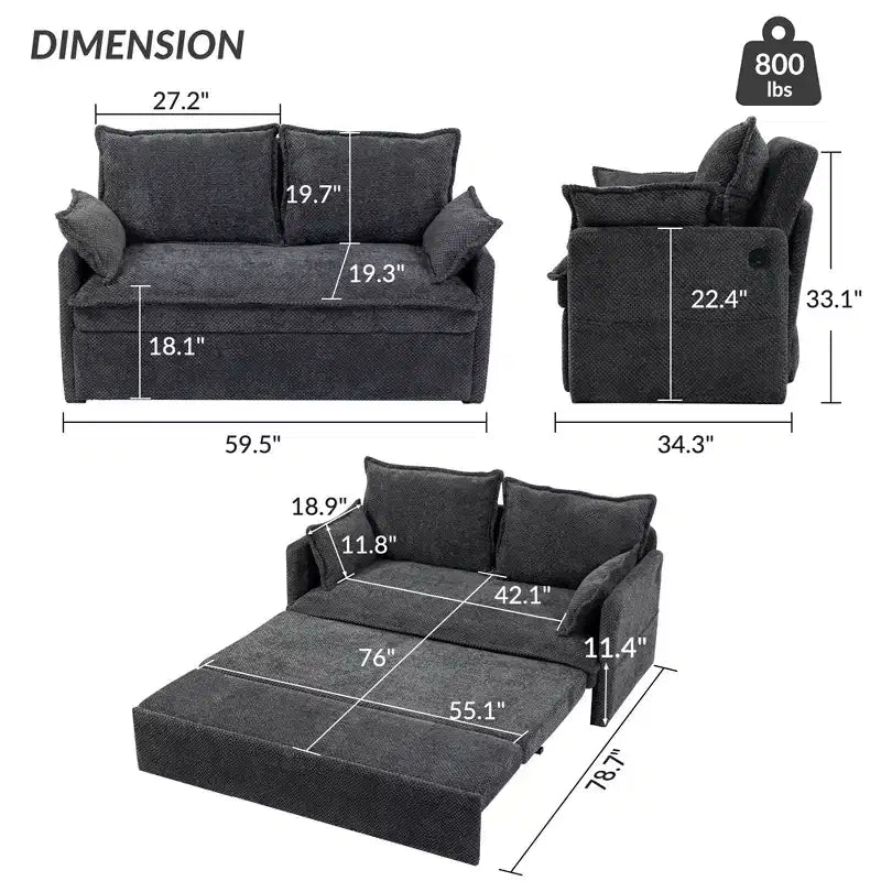 59.5/73.6W Pull Out Sofa Bed, Corduroy Convertible Sleeper Sofa Couch with Side Storage & USB Charging Station - ModernLuxe
