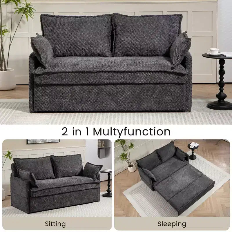 59.5/73.6W Pull Out Sofa Bed, Corduroy Convertible Sleeper Sofa Couch with Side Storage & USB Charging Station - ModernLuxe