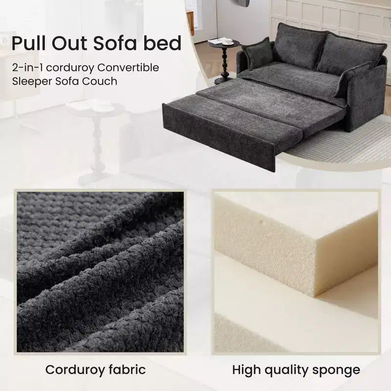 59.5/73.6W Pull Out Sofa Bed, Corduroy Convertible Sleeper Sofa Couch with Side Storage & USB Charging Station - ModernLuxe