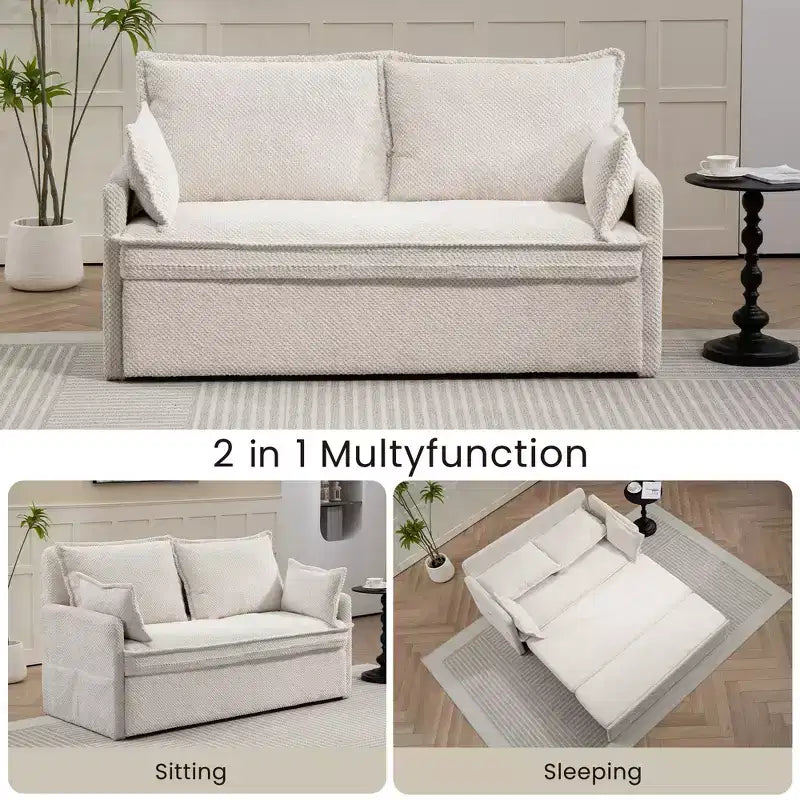 59.5/73.6W Pull Out Sofa Bed, Corduroy Convertible Sleeper Sofa Couch with Side Storage & USB Charging Station - ModernLuxe