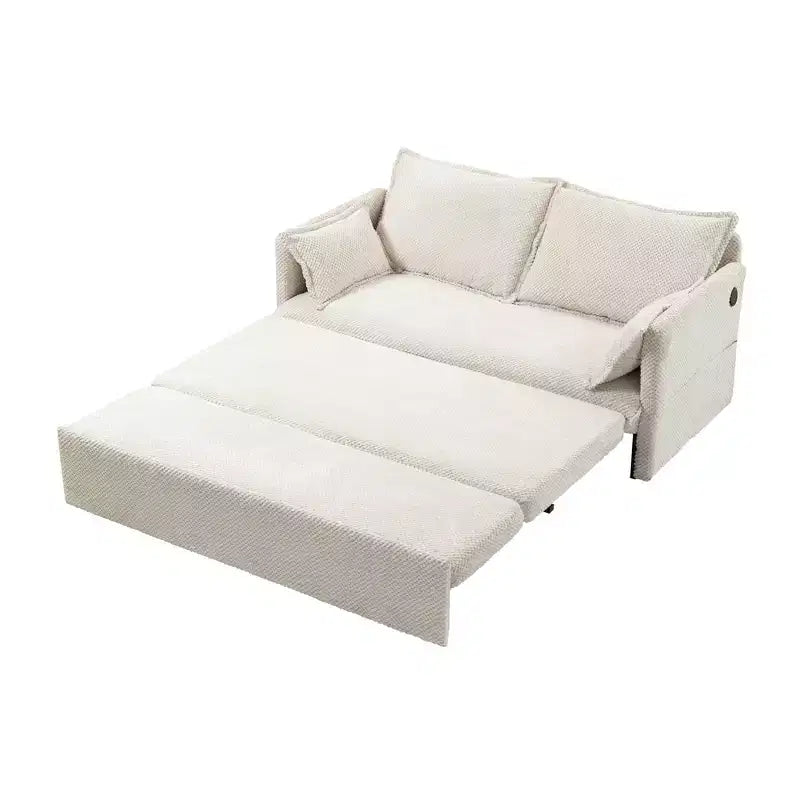 59.5/73.6W Pull Out Sofa Bed, Corduroy Convertible Sleeper Sofa Couch with Side Storage & USB Charging Station - ModernLuxe