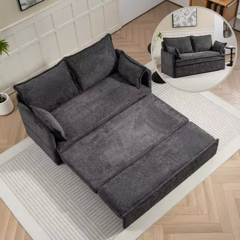 59.5/73.6W Pull Out Sofa Bed, Corduroy Convertible Sleeper Sofa Couch with Side Storage & USB Charging Station - ModernLuxe