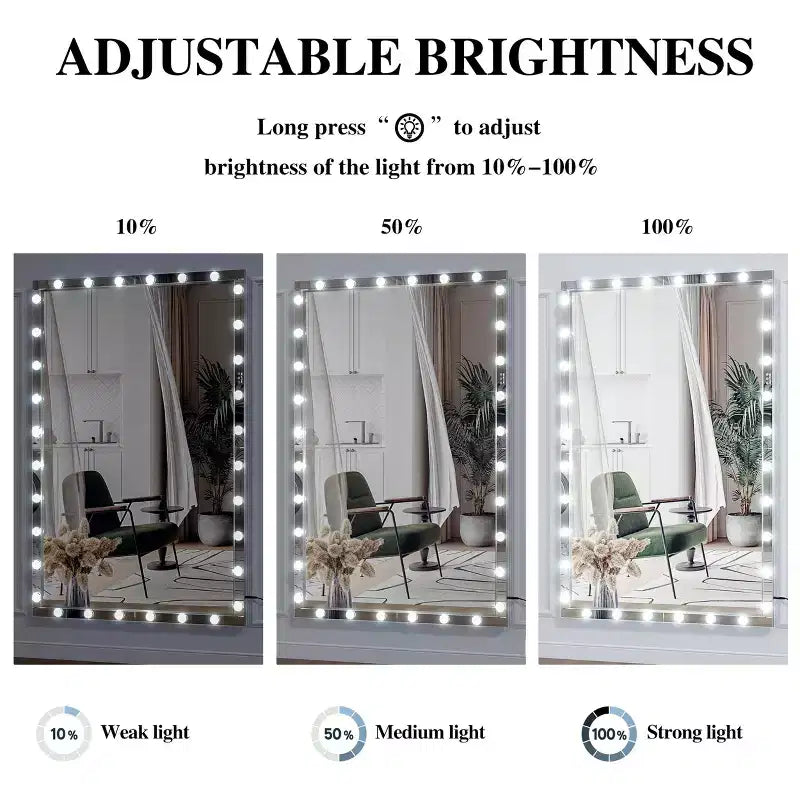 72x48 Silver Hollywood LED Full Body Mirror: Extra Large, 3 Color Modes, Vertical/Horizontal Hanging