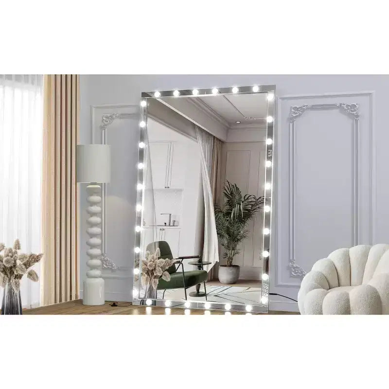 72x48 Silver Hollywood LED Full Body Mirror: Extra Large, 3 Color Modes, Vertical/Horizontal Hanging