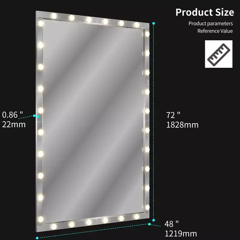 72x48 Silver Hollywood LED Full Body Mirror: Extra Large, 3 Color Modes, Vertical/Horizontal Hanging