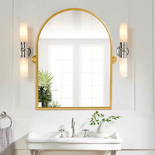 1 Piece 32 x 23 inch Gold Right-angled Arch Iron Frame Wall Mirror Bathroom Mirror