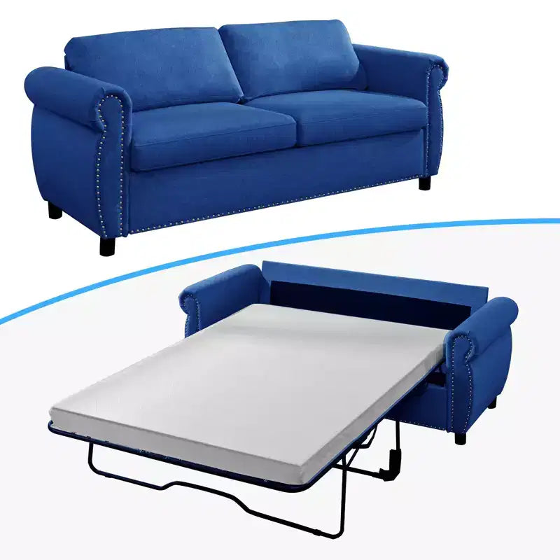Mjkone Queen Size Pull Out Sofa Bed, 2-in-1 Convertible Sleeper Sofa Bed with Memory Foam Mattress