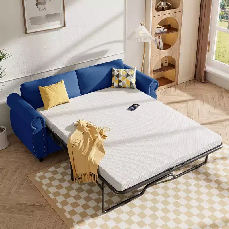 Mjkone Queen Size Pull Out Sofa Bed, 2-in-1 Convertible Sleeper Sofa Bed with Memory Foam Mattress
