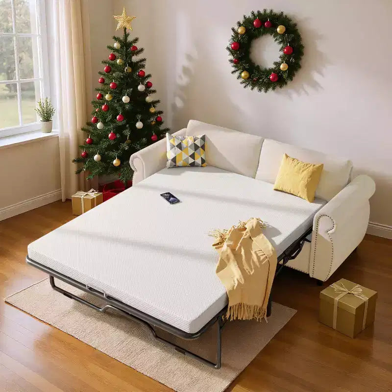 Mjkone Queen Size Pull Out Sofa Bed, 2-in-1 Convertible Sleeper Sofa Bed with Memory Foam Mattress