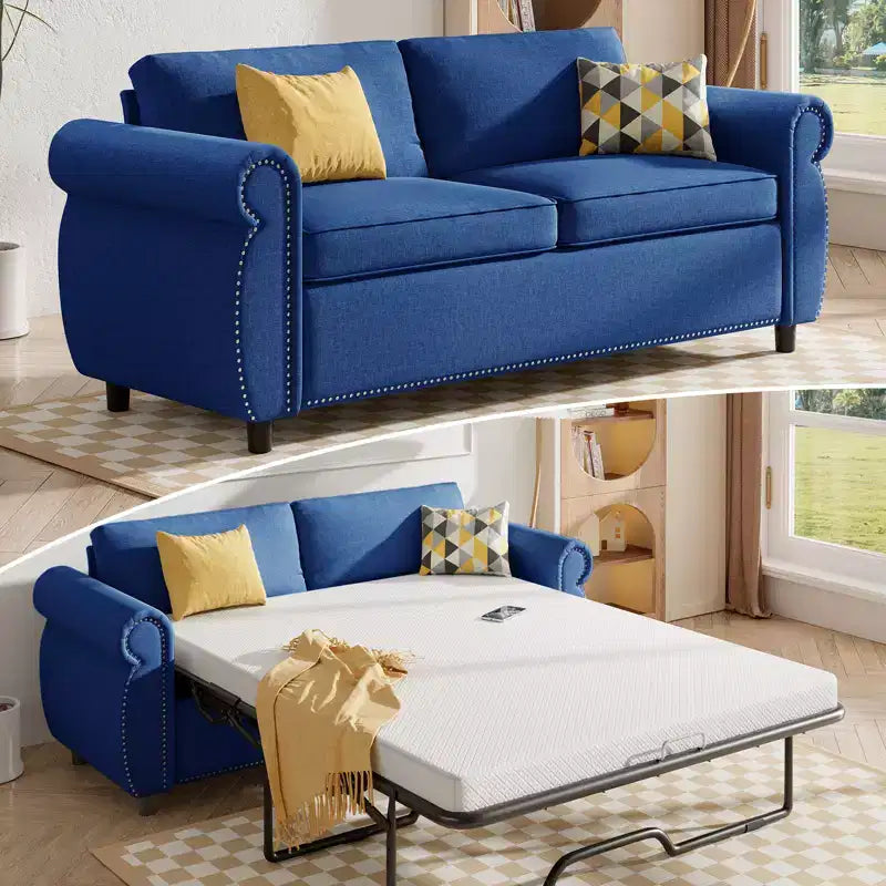 Mjkone Queen Size Pull Out Sofa Bed, 2-in-1 Convertible Sleeper Sofa Bed with Memory Foam Mattress