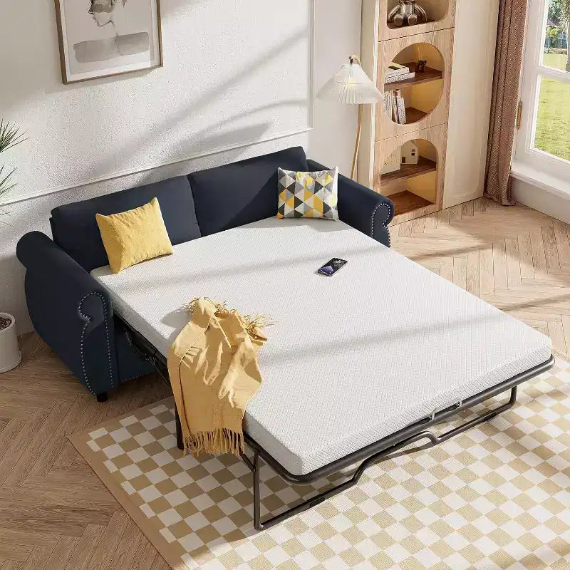 Mjkone Queen Size Pull Out Sofa Bed, 2-in-1 Convertible Sleeper Sofa Bed with Memory Foam Mattress