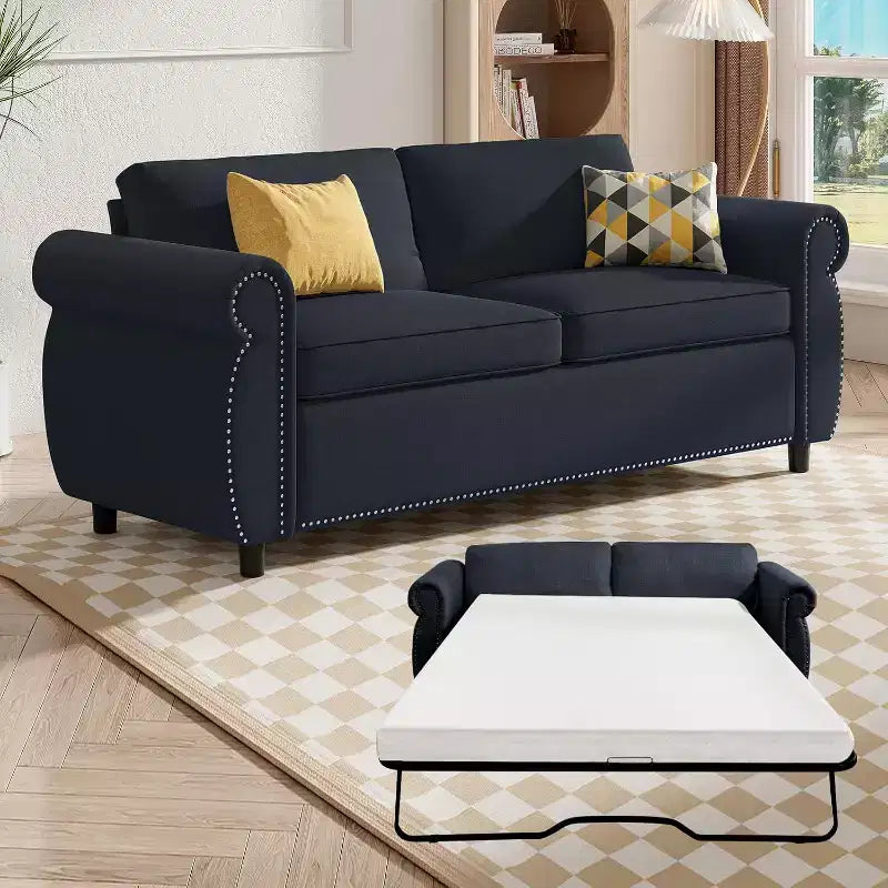 Mjkone Queen Size Pull Out Sofa Bed, 2-in-1 Convertible Sleeper Sofa Bed with Memory Foam Mattress