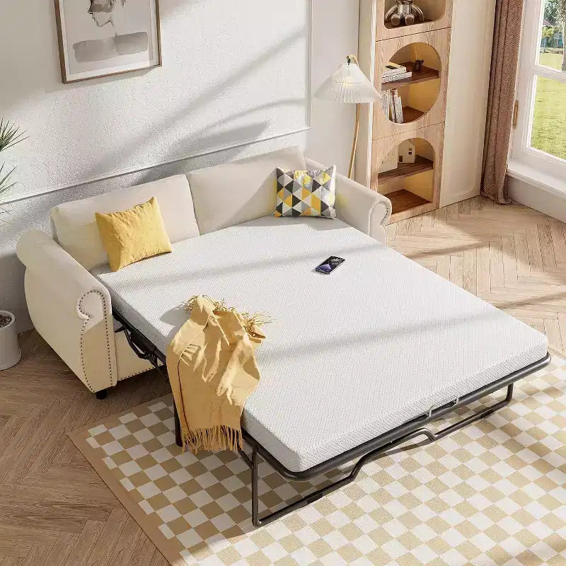 Mjkone Queen Size Pull Out Sofa Bed, 2-in-1 Convertible Sleeper Sofa Bed with Memory Foam Mattress