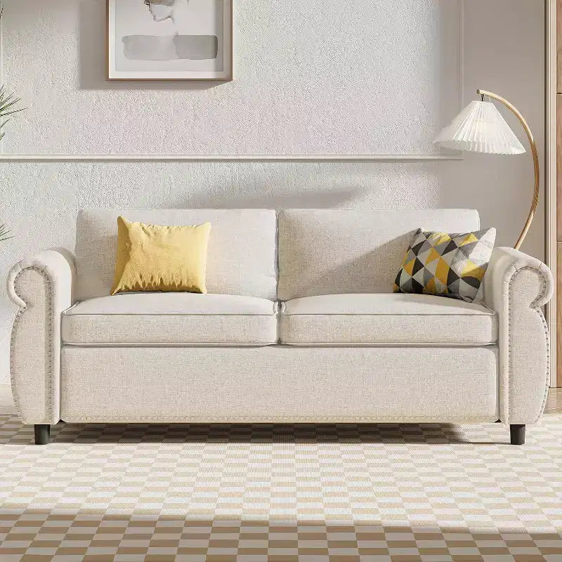Mjkone Queen Size Pull Out Sofa Bed, 2-in-1 Convertible Sleeper Sofa Bed with Memory Foam Mattress