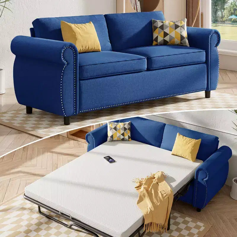 Mjkone Queen Size Pull Out Sofa Bed, 2-in-1 Convertible Sleeper Sofa Bed with Memory Foam Mattress