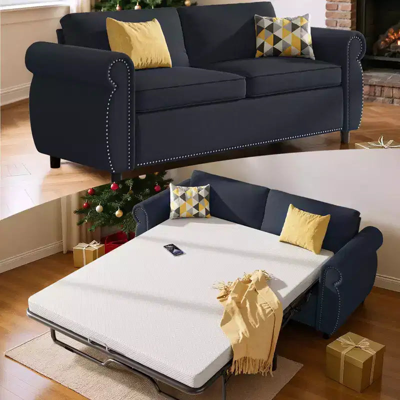 Mjkone Queen Size Pull Out Sofa Bed, 2-in-1 Convertible Sleeper Sofa Bed with Memory Foam Mattress